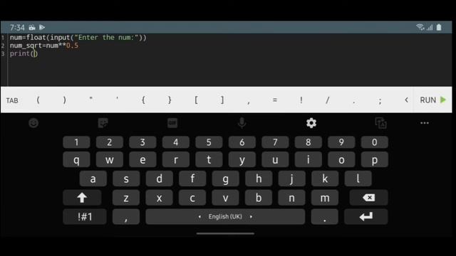 Write a program to input a number and print its square root. Class 12: Python Revision Tour