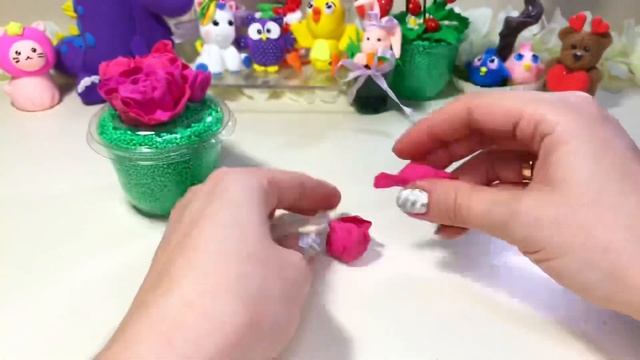 Подарок своими руками. Букет из воздушного пластилина.#diy #plastic #поделки #flowers #флористика