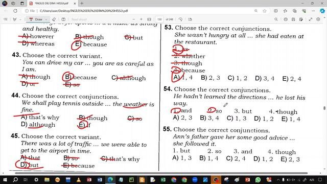 DİM YENİ TEST TOPLUSU 2023 İNGİLİS DİLİ | CONJUNCTIONS AND CONJUNCTIVE WORDS | Conjunctions 1-89