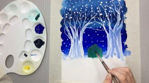 Рисуем зимний пейзаж: домик на опушке. Для детей от 5 лет. Гуашь.