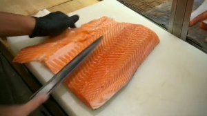 Навыки Резки ЛОСОСЯ _ SALMON Cutting Skills _ САШИМИ из ЛОСОСЯ _ ЯПОНСКАЯ Морепр.