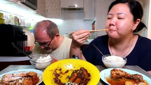 МУКБАНГ кабачки по китайски, куриные ножки с овощами/ Анекдоты от Алексея! / MUKBANG china salad.