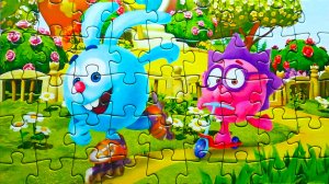 Смешарики Крош и Ежик летом - собираем новые пазлы для детей
