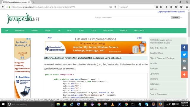 Difference between removeAll() and retailAll() methods in Java collection.
| javapedia.net смотреть онлайн