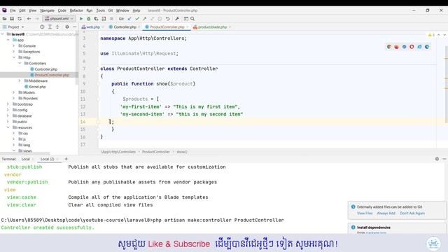 #5  Laravel 8 from scratch - Routing to Controller | laravel tutorials in khmer