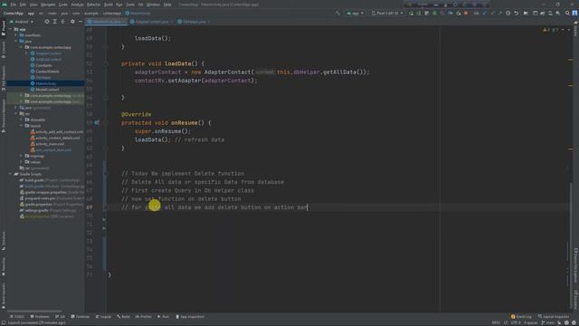Contact App | Tutorial 6: Delete Data | Java | Android App development SQLite project