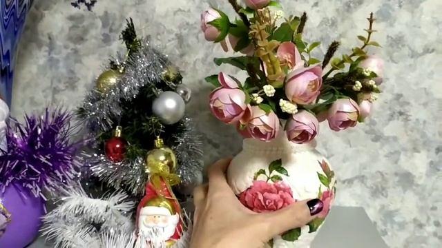 Декупаж стеклянной вазы. Новогоднее настроение ?