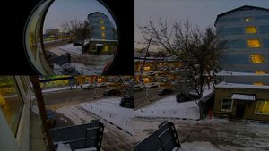 Видеозапись с  IP камеры "Рыбий Глаз" Zodikam 360( Full HD, сумерки, имитация крепления на стену)