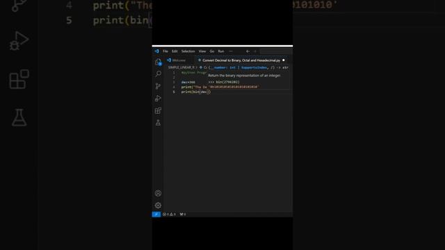 Convert Decimal to Binary, Octal and Hexadecimal in Python Programming #decimal #binary #python