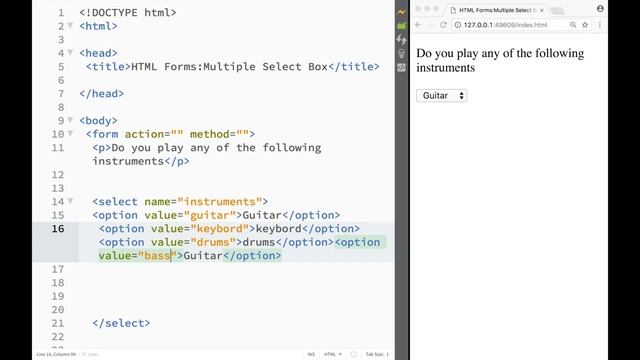 HTML Tutorial for Beginners - HTML Forms Multiple Select Box
