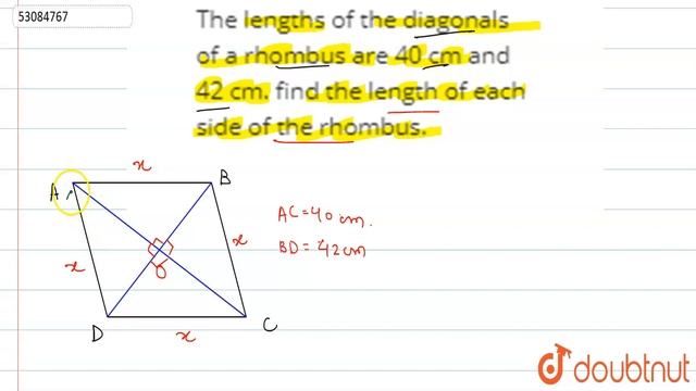 The lengths of the diagonals of a rhombus are 40 cm and 42 cm.