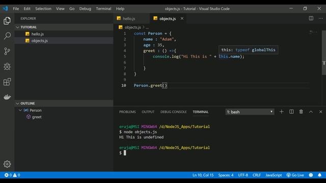 Javascript Object Methods and Properties - Node JS tutorial for beginners