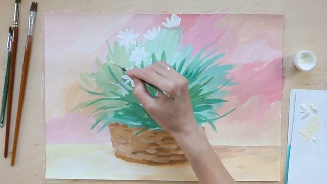 Уроки рисования. "Ромашки в корзине". смотреть онлайн