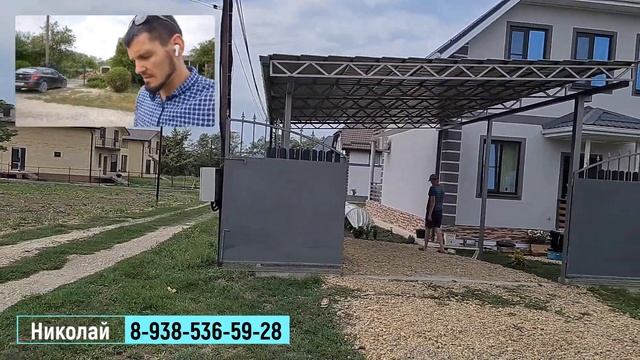 Навес из профтрубы и металлочерепицы с водостоком односкатный цвет серый или графит