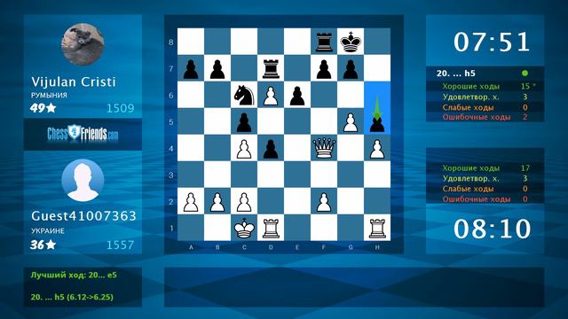 Анализ шахматной партии: Guest41007363 - Vijulan Cristi, 1-0 (по ChessFriends.com) смотреть онлайн