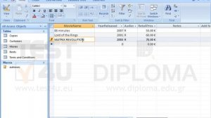 Locate the record where the value of the MovieName field of the Movies table is set to MATRIX...