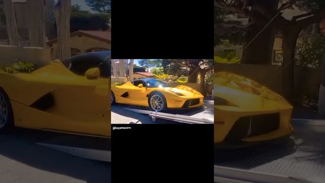 Yellow Laferrari aperta unloading for Monterey car week.