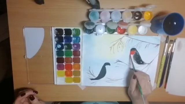 Рисование "Как розовые яблоки на ветках снегири" смотреть онлайн