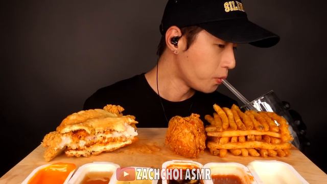 ASMR POPEYES CHICKEN SANDWICH, FRIED CHICKEN & FRIES MUKBANG (No Talking) EATING SOUNDS смотреть онлайн