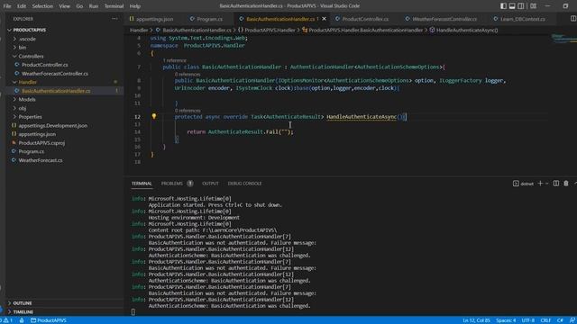 Basic Authentication In  DOT NET Core Web API Using VS Code | .NET CORE 6.0 Tutorial