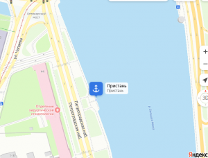 набережная реки Невы, рядом с Гренадёрским мостом и рекой  Карповка (напротив дома 44)
