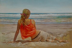 Картины женщина на пляже