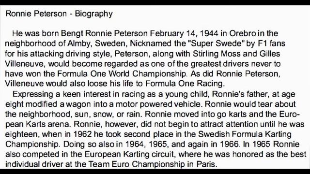 Ronnie Peterson Biography Tribute Sim Racer