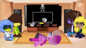 Deltarune reacts to Sans battle!!! ft. my oc!! (none of the videos are mine)#deltarune #gachaclub