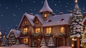 Дом Деда Мороза, падает снег