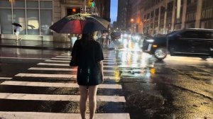 Night Rain Walk New York - Umbrella Rainfall And Street Sounds NYC