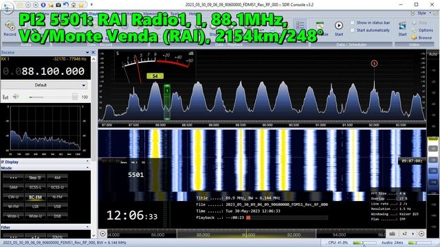 30.05.2023 09:06UTC, [Es], RAI Radio1, Италия, 88.1МГц, 2154км