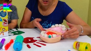 Пластилин Плей До набор Мистер Зубастик играем в дантиста или КАК ЧИСТИТЬ ЗУБЫ Kolya & Co