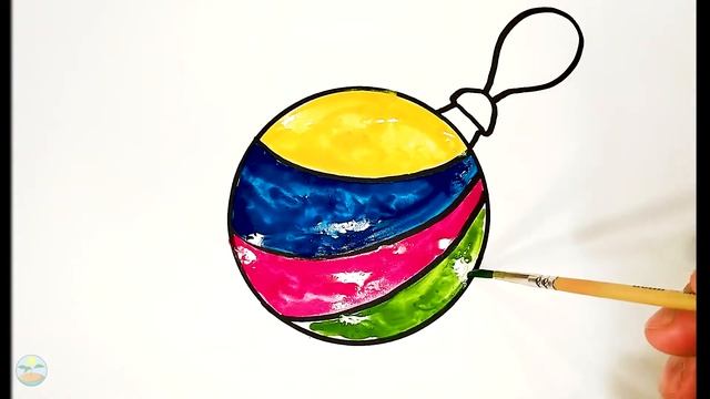 Как нарисовать новогоднюю игрушку / Учимся рисовать красками / Глиттер / Новогодний шар для малышей