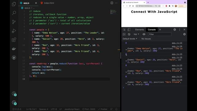 JavaScript | reduce() Array Iterator - 55 | JavaScript తెలుగులో [4K] | #learnwithsrikanthracharla