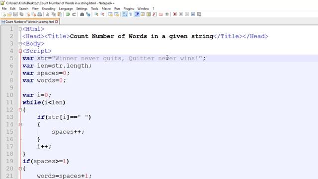 Count number of words in a string js | javascript