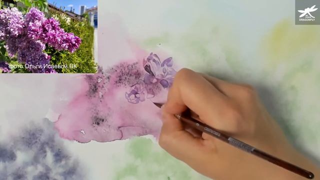 Part 1. Сирень акварелью без карандаша. Watercolor lilac without a pencil. смотреть онлайн
