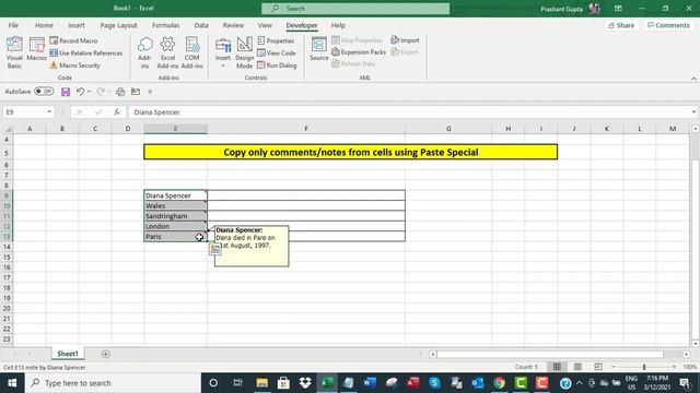 Excel: copy only comments from cells using Paste Special смотреть онлайн
