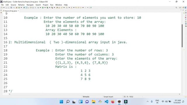 Array Input in Java | How to take one-dimensional and two-dimensional array input in Java