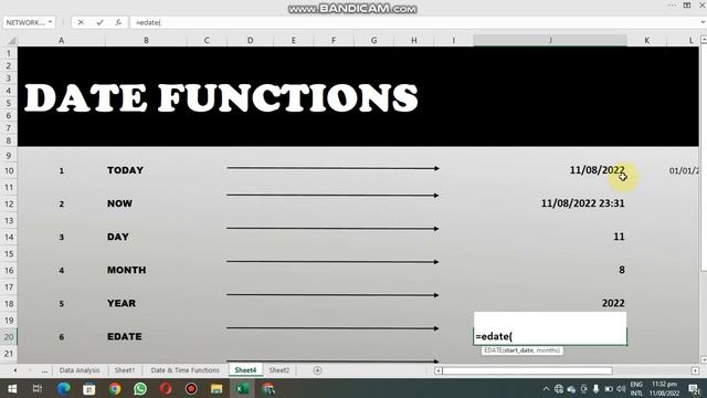 Date Functions in Excel Today Now EDATE WEEKNUM ISOWEEKNUM смотреть онлайн