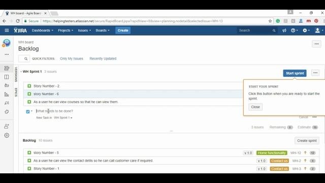 Jira Complete  Flow Of A Sprint, From Open To Closing Sprint - Jira Tutorial 10