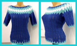 Кофточка" Жаккард " с кокеткой реглан вязание крючком.