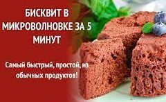 Быстрый шоколадный бисквит в микроволновке за 5 минут