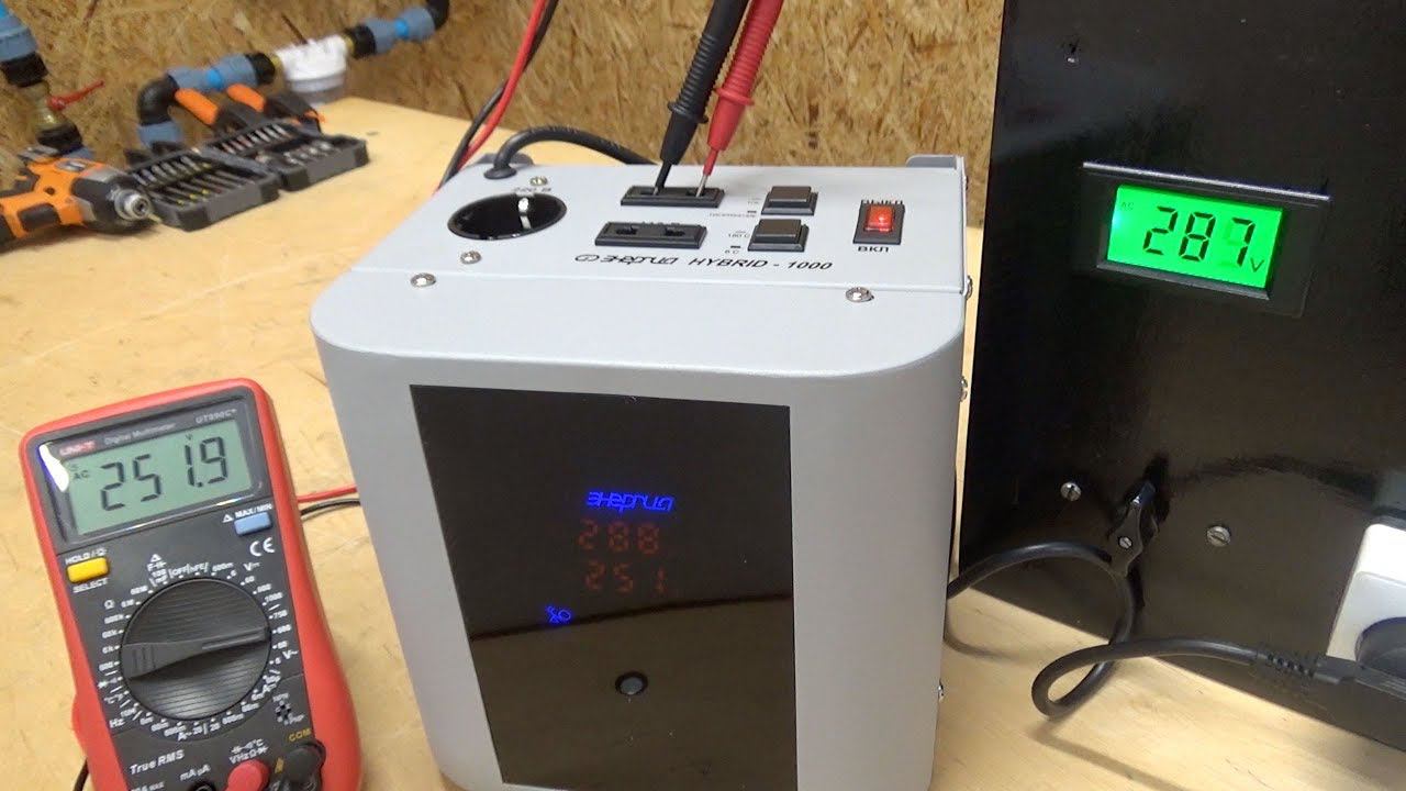 Обзор Энергия Hybrid 1000. неГибридный стабилизатор с розеткой 110В смотреть онлайн