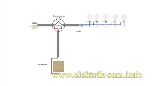 Как подключить люстру через одноклавишный выключатель