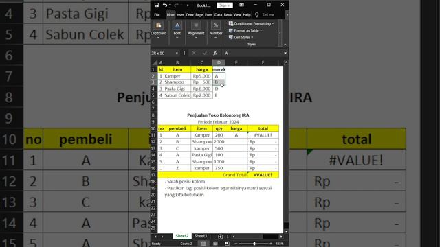 Tutorial Excel - Salah Posisi Kolom VLOOKUP di Excel