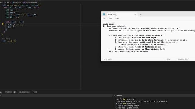 dart program to print all strong numbers between given interval using functions ::) смотреть онлайн