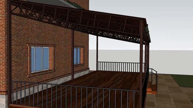 3D модель. Односкатный навес 12х5.3 м.