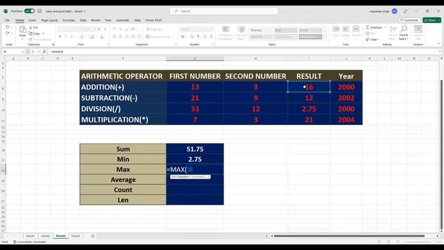 Lecture - 1:- How to perform Min, Max, Sum, Average, Count, Len in Excel  with practical #preptech
