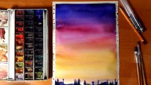 Рисуем закат акварелью