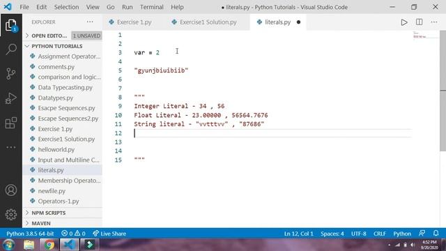 Literals In Python | # 21st Python Tutorial
